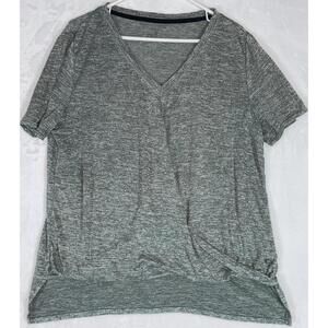 Calvin Klein Performance Plus Size XL Draped Top Black Heather V neck Hi Lo Hem